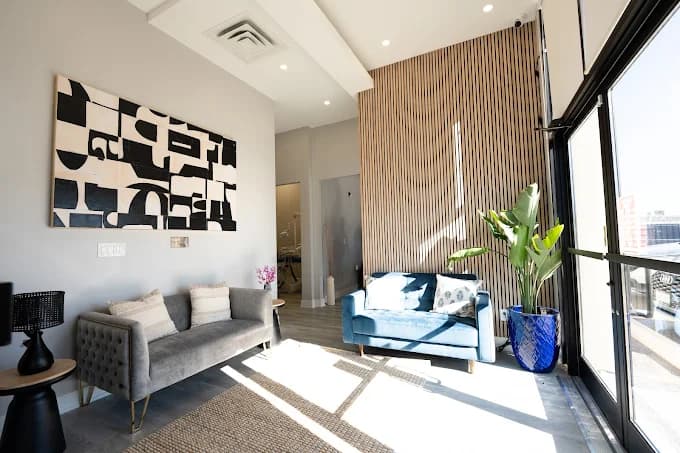 Bright, sunlit patient lounge